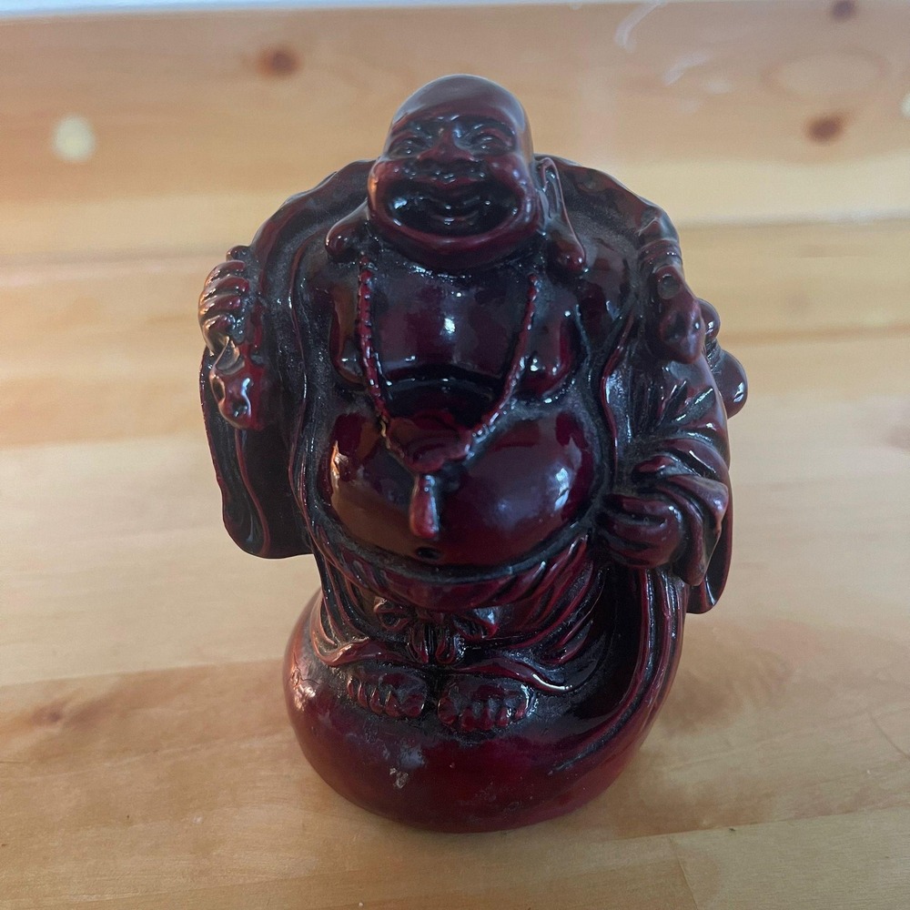 Laughing Buddha Statue Red Resin Feng Shui Decor Small‎ Size